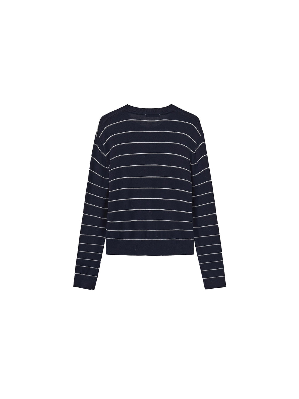 Striped Cropped Knit Cardigan in Navy