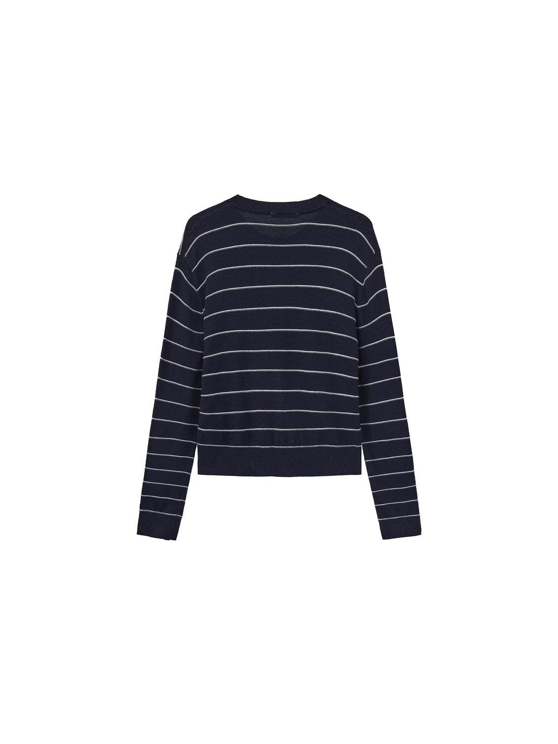 Striped Cropped Knit Cardigan in Navy