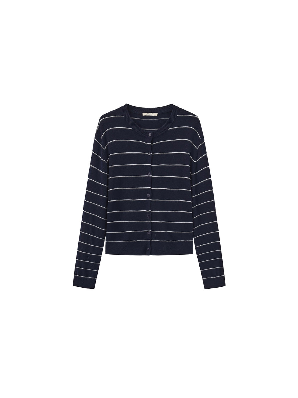 Striped Cropped Knit Cardigan in Navy