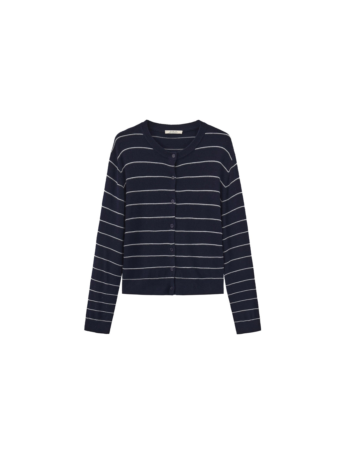 Striped Cropped Knit Cardigan in Navy