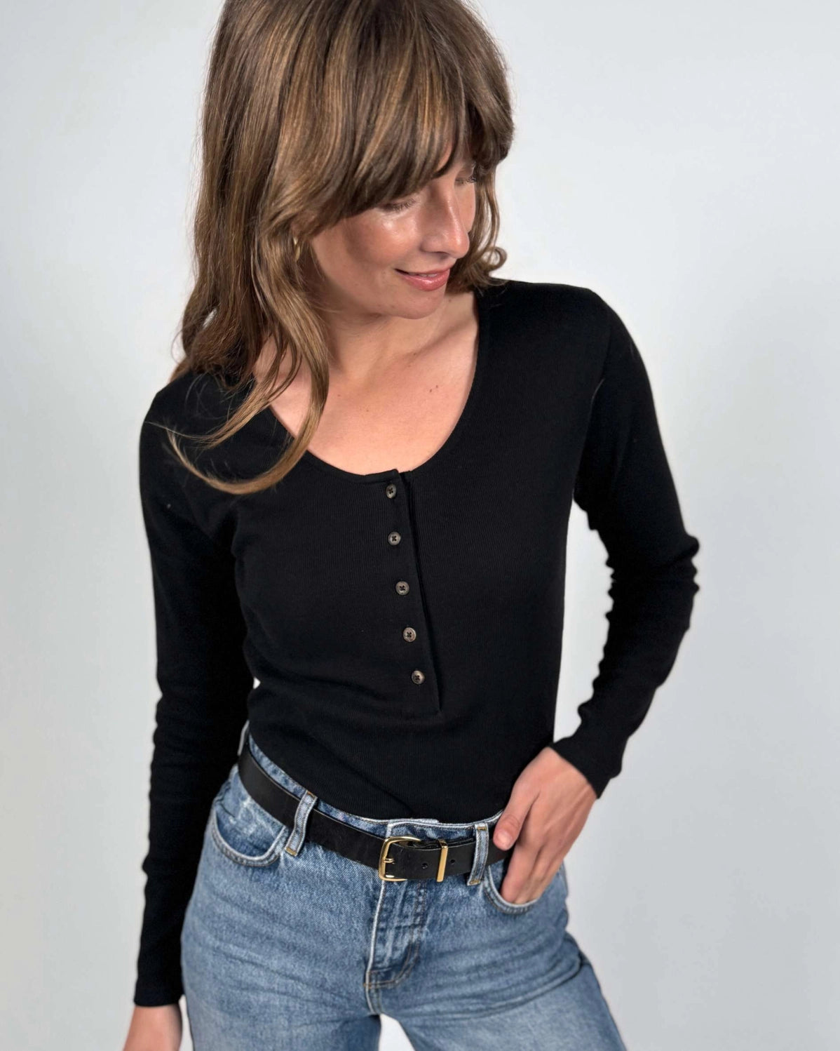 Iris Organic Cotton Rib T-Shirt in Black