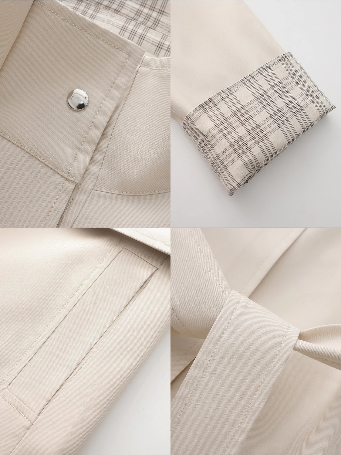 Funnel Neck Colorblock Cuff Trench Coat in Cream