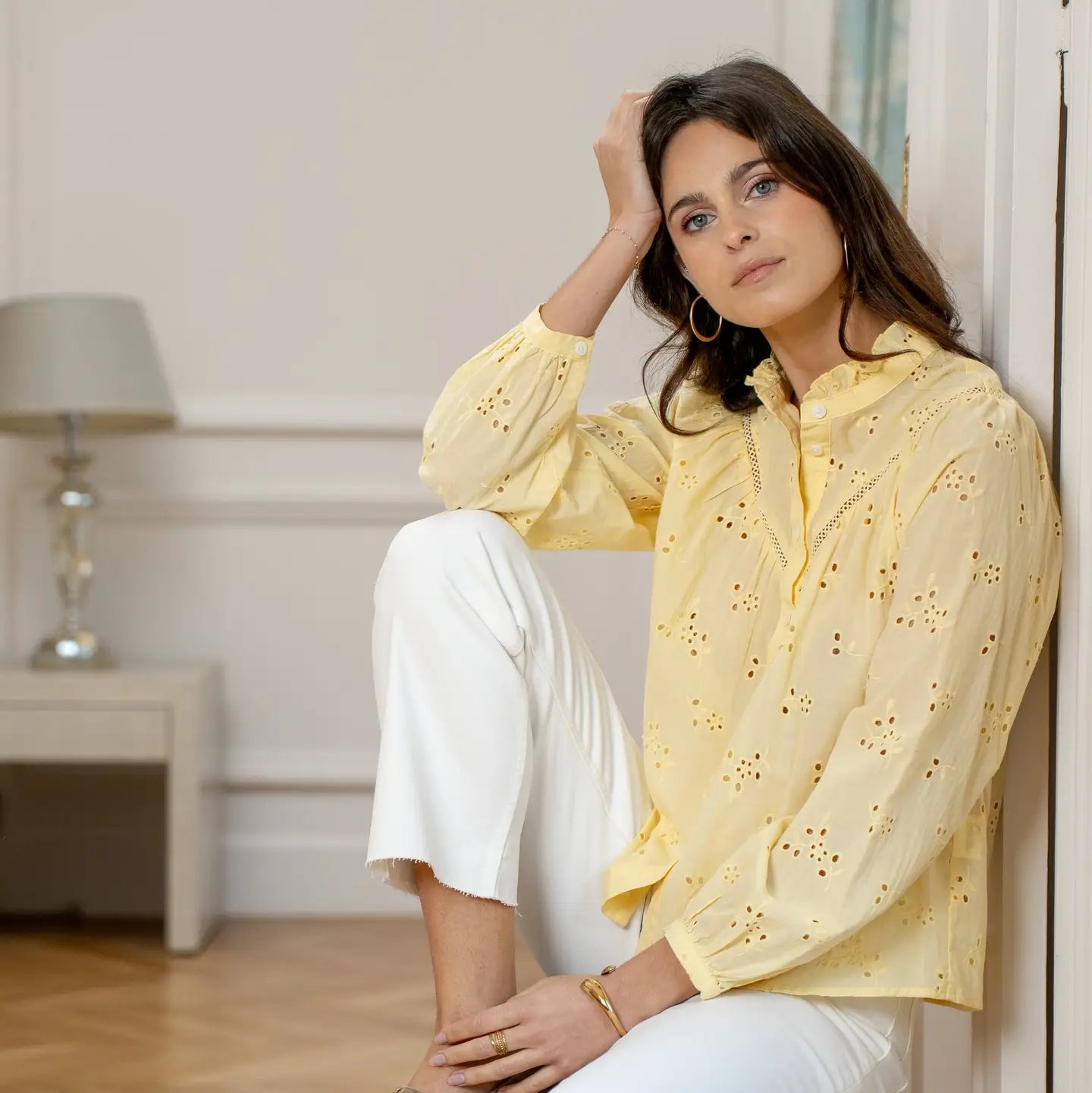 English Embroidery Blouse in Lemon