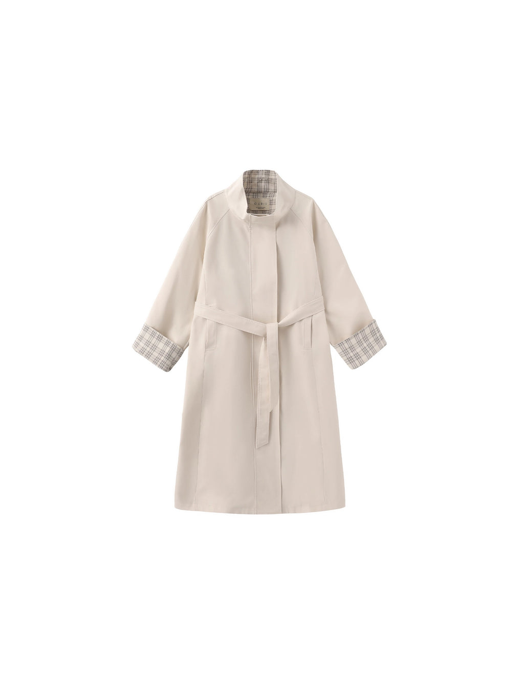 Funnel Neck Colorblock Cuff Trench Coat in Cream